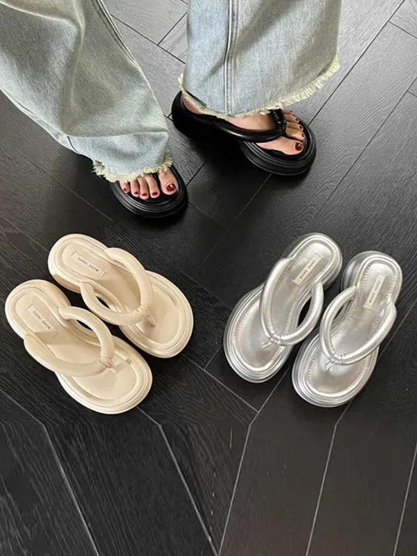 Round-Toe Split-Joint Slippers Platform Shoes Flip-Flops