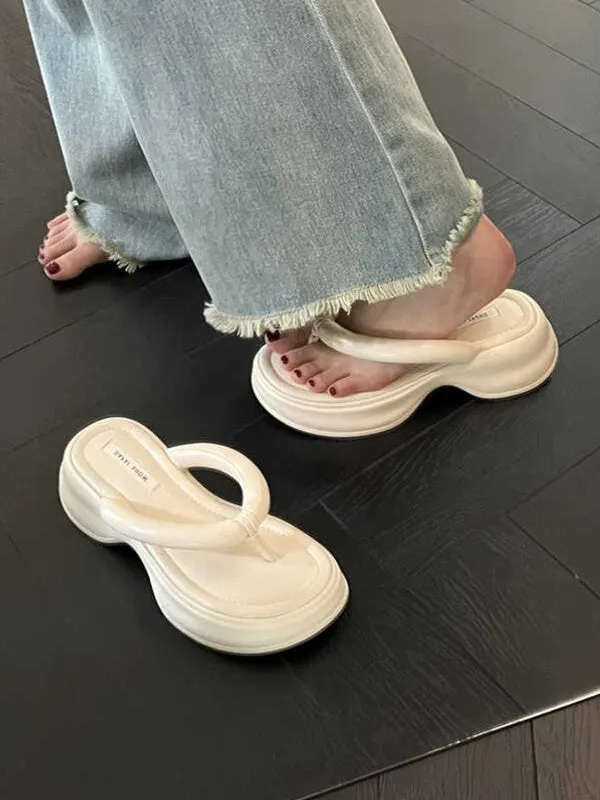 Round-Toe Split-Joint Slippers Platform Shoes Flip-Flops