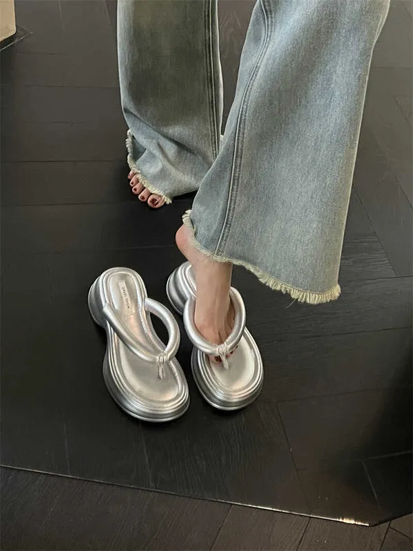 Round-Toe Split-Joint Slippers Platform Shoes Flip-Flops