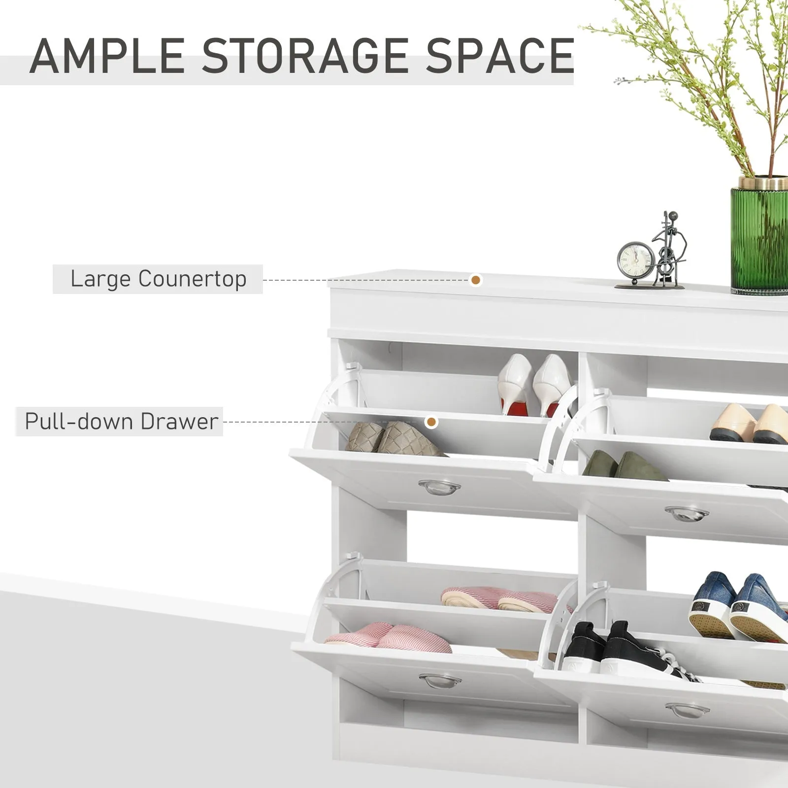 Shoe Cabinet with 4 Flip Drawers Storage Cupboard with Adjustable Shelf White