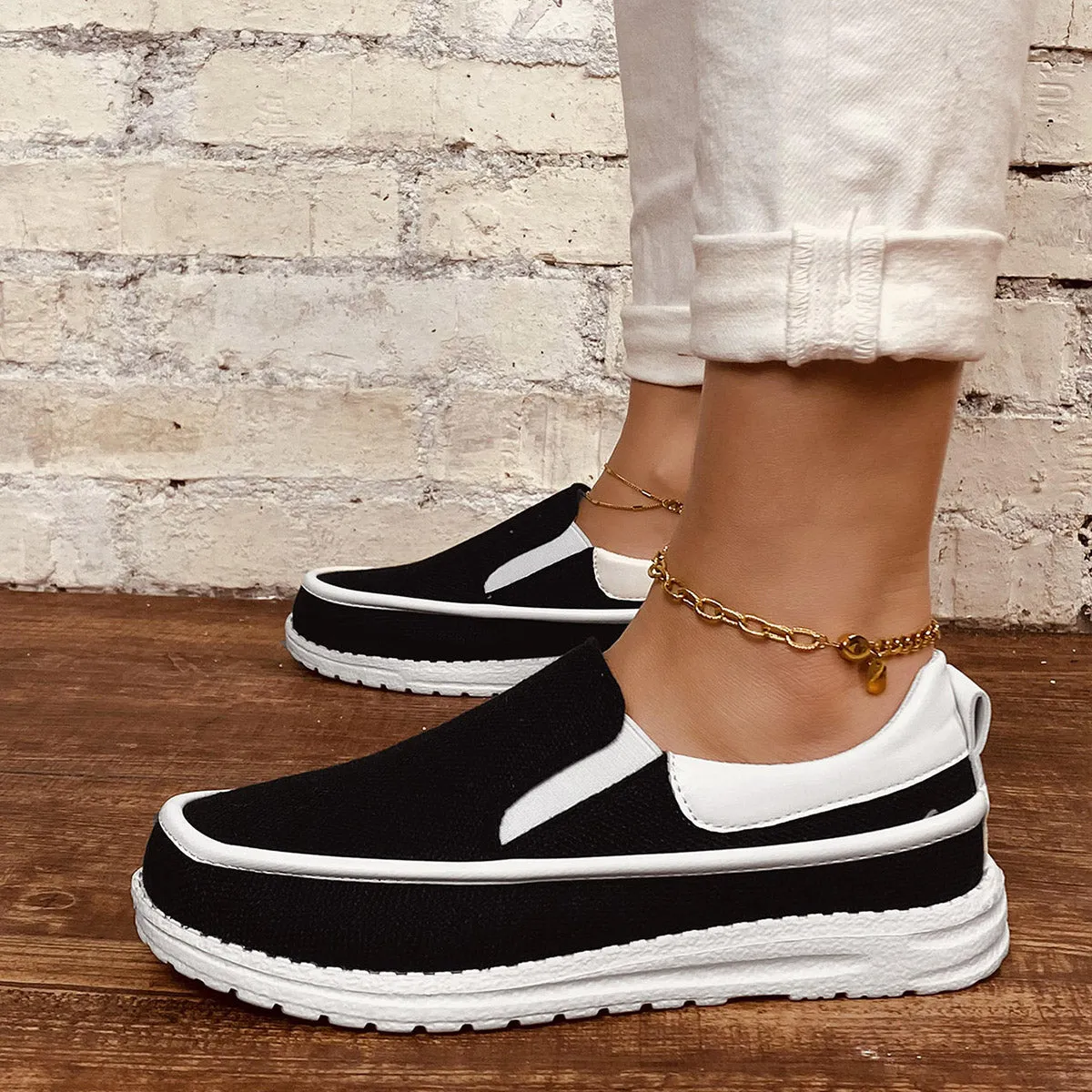 Sohiwoo  sneaker Casual Platform Slip On Loafers Round Toe Walking Shoes