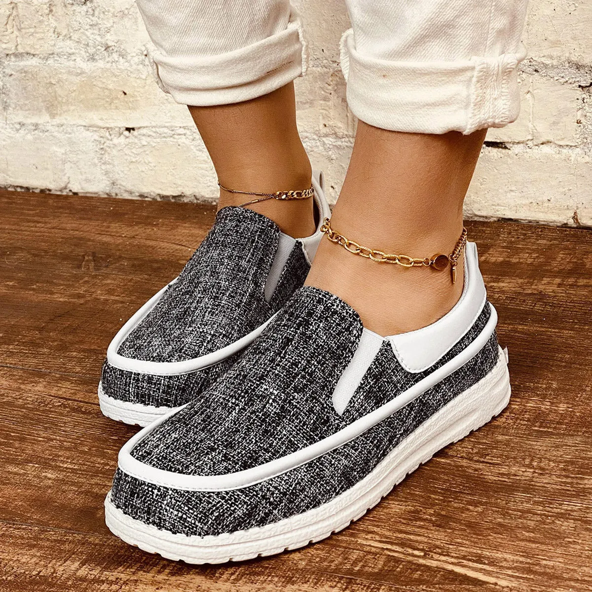 Sohiwoo  sneaker Casual Platform Slip On Loafers Round Toe Walking Shoes