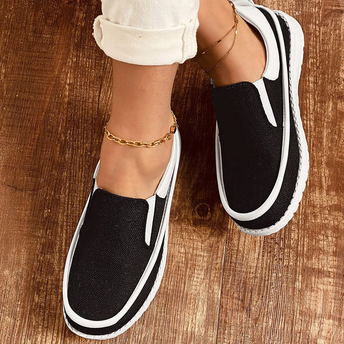 Sohiwoo  sneaker Casual Platform Slip On Loafers Round Toe Walking Shoes