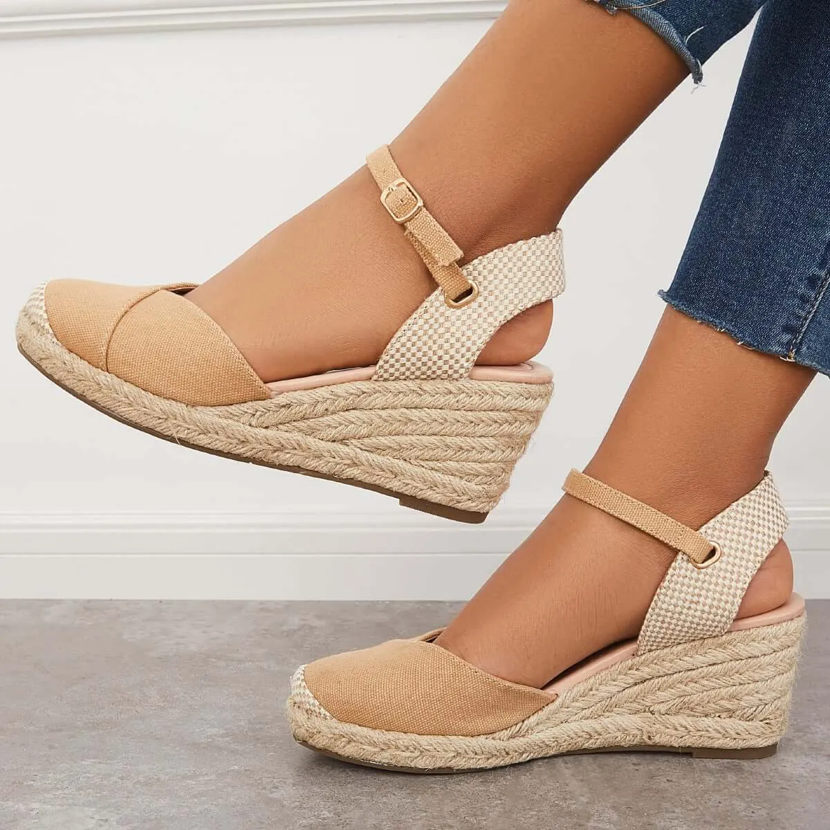 Sohiwoo Women Closed Toe Espadrilles Wedge Ankle Strap Sandals