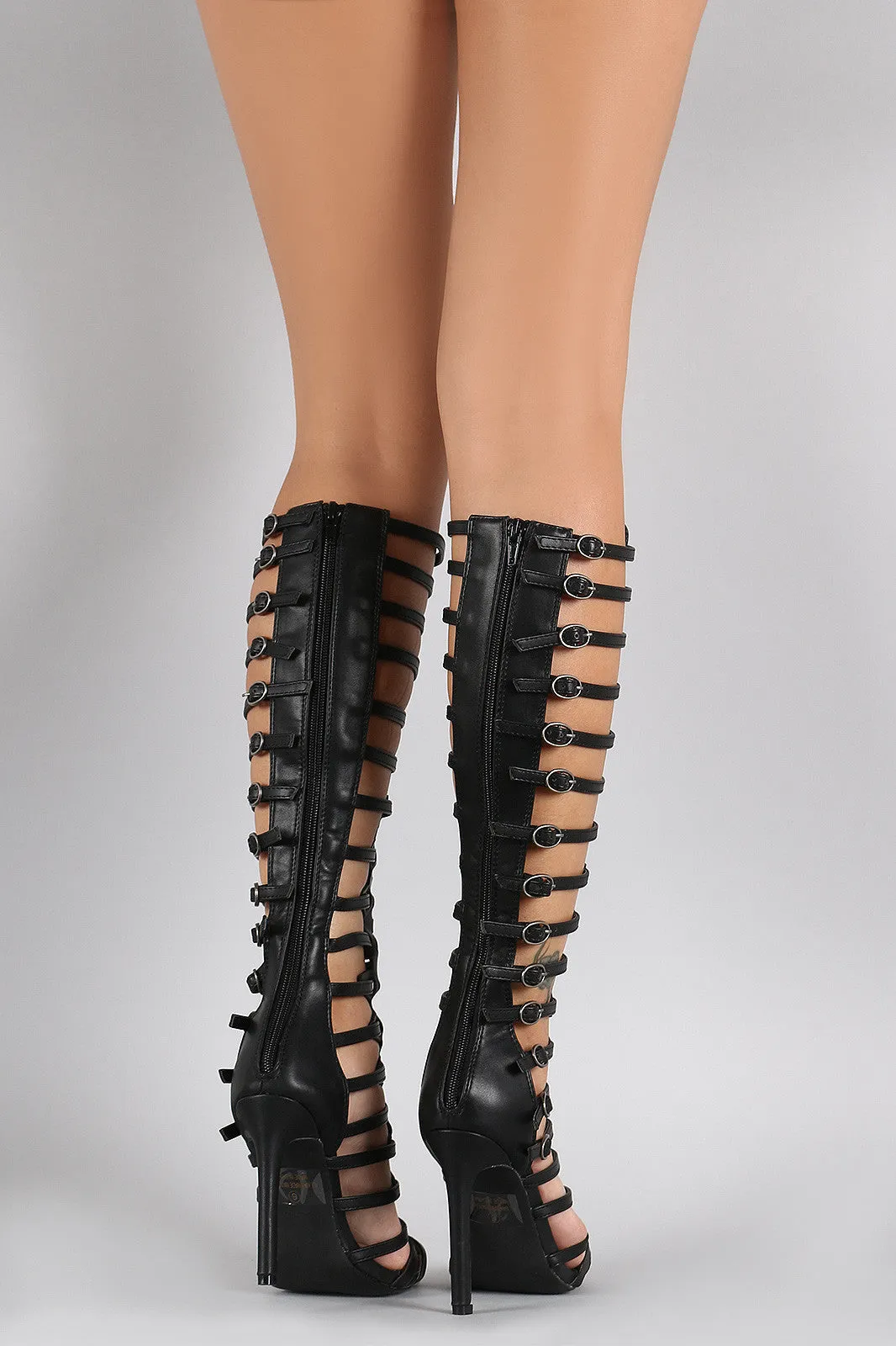 Strappy Buckled Open Toe Gladiator Stiletto Heel