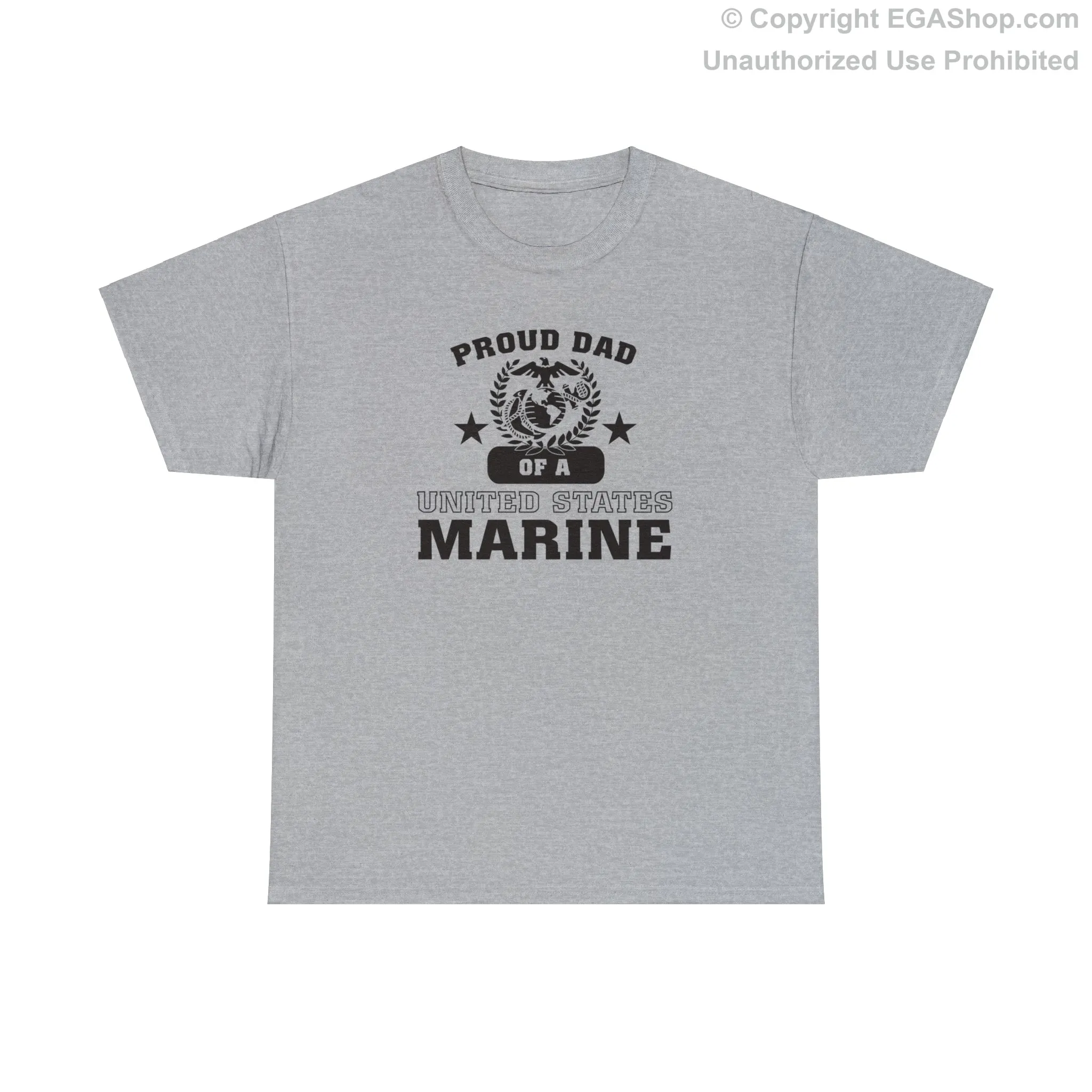 T-Shirt: Proud Dad of a Marine (Varsity Style, Color Choices)