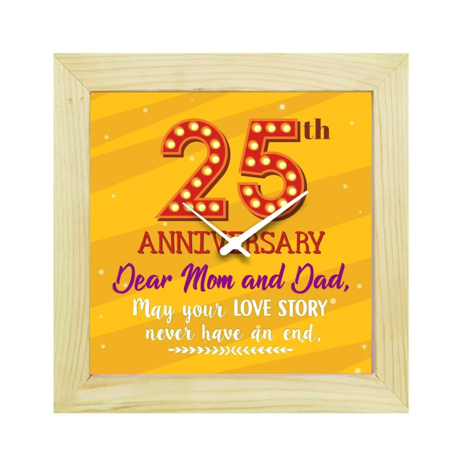 TheYaYaCafe Yaya Cafe� 25th for Mom Dad, Table Desk Clock Wooden Framed Unending Love- 8x8 inches