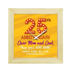 TheYaYaCafe Yaya Cafe� 25th for Mom Dad, Table Desk Clock Wooden Framed Unending Love- 8x8 inches