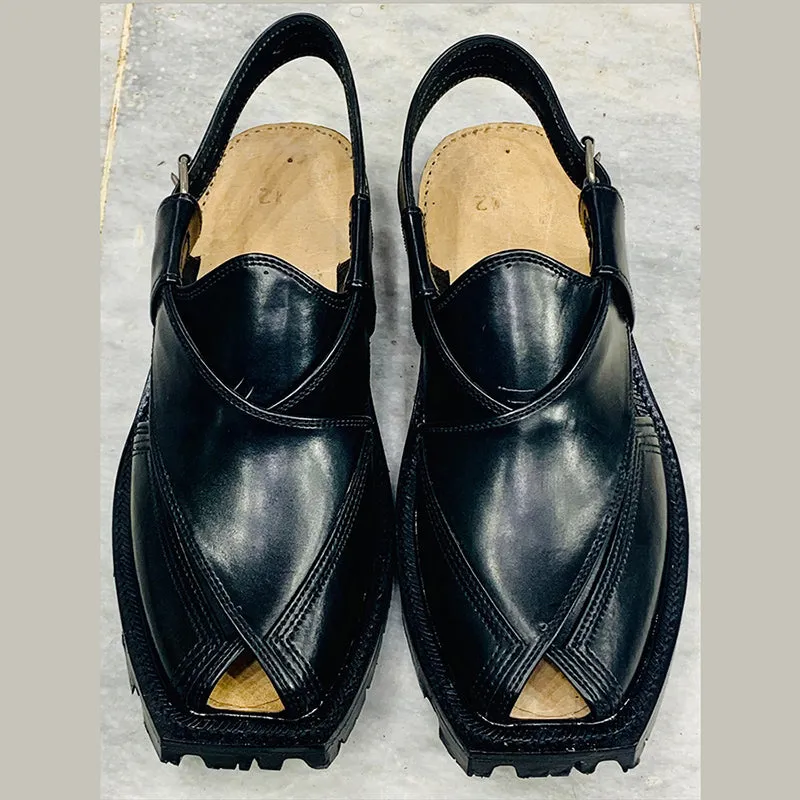 Traditional Handcrafted Black Peshawari Men's Chappal