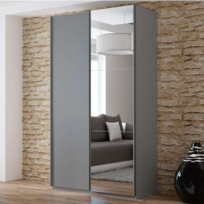 VIGO 120cm Sliding Door Wardrobe Graphite Mirror