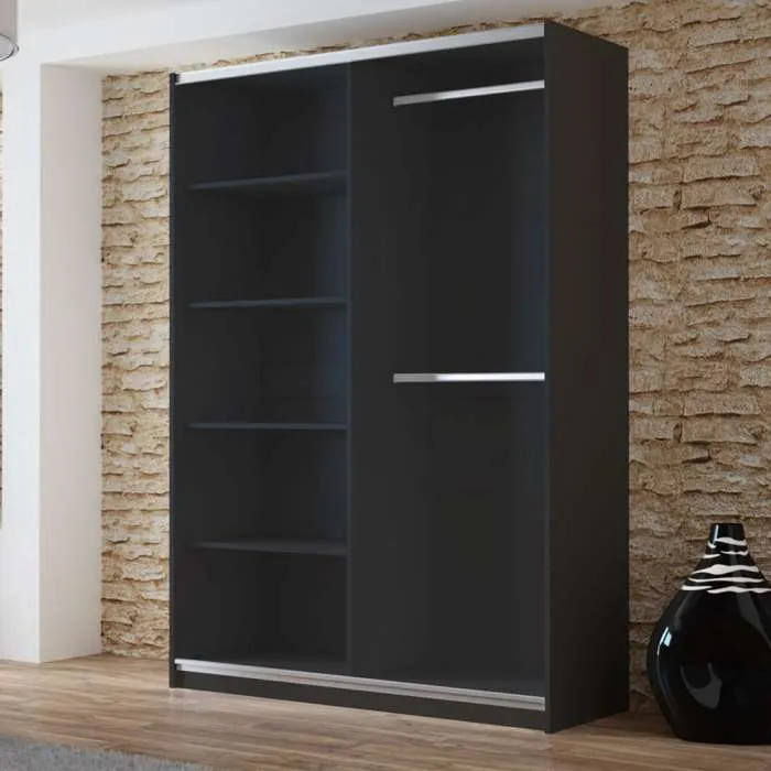 VIGO 150cm Sliding Door Wardrobe Black Mirror