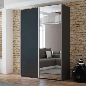 VIGO 150cm Sliding Door Wardrobe Black Mirror