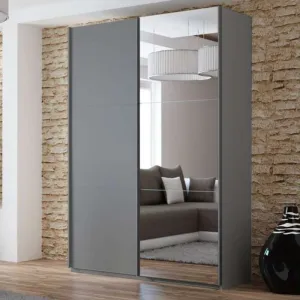 VIGO 150cm Sliding Door Wardrobe Graphite Mirror