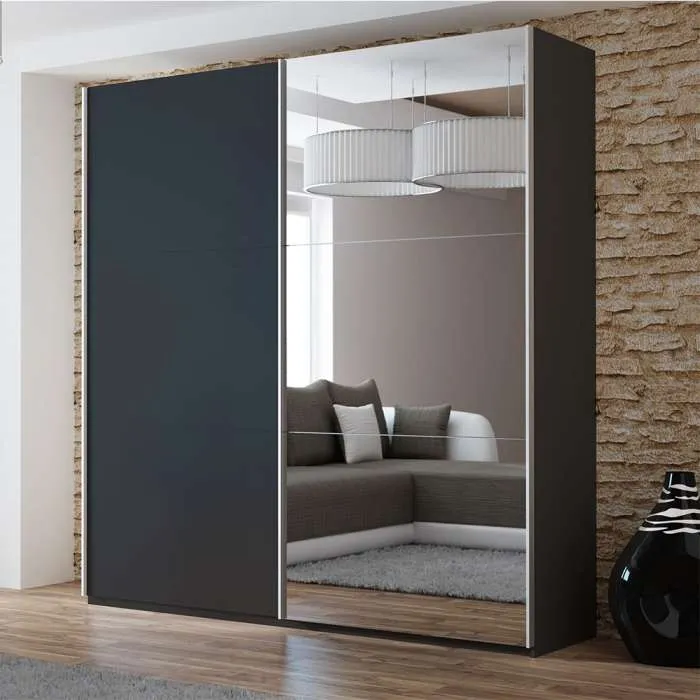 VIGO 200cm Sliding Door Wardrobe Black   Mirror