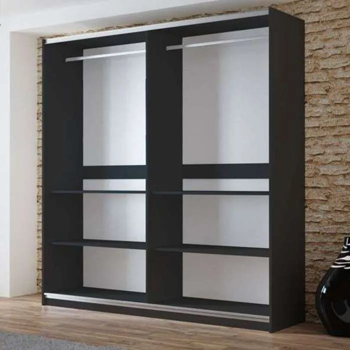 VIGO 200cm Sliding Door Wardrobe Black   Mirror