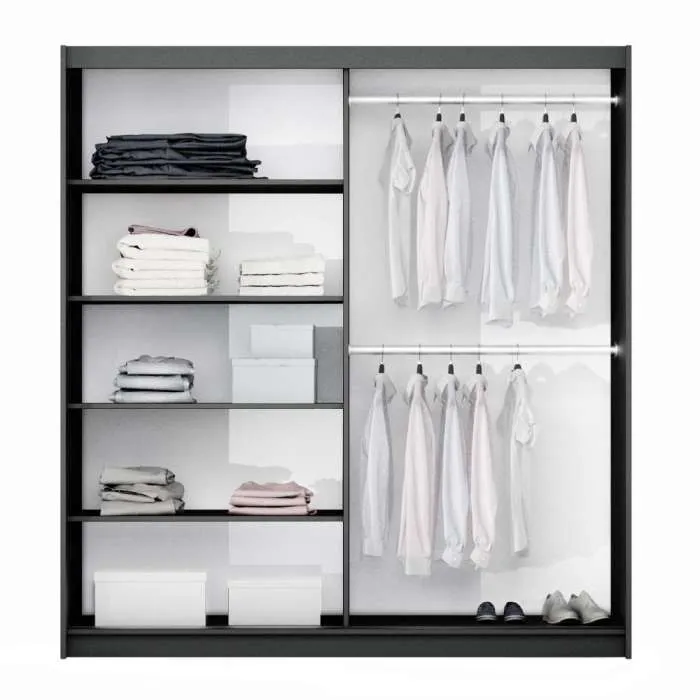 Wesley 200cm Sliding Door Wardrobe Black Mirror