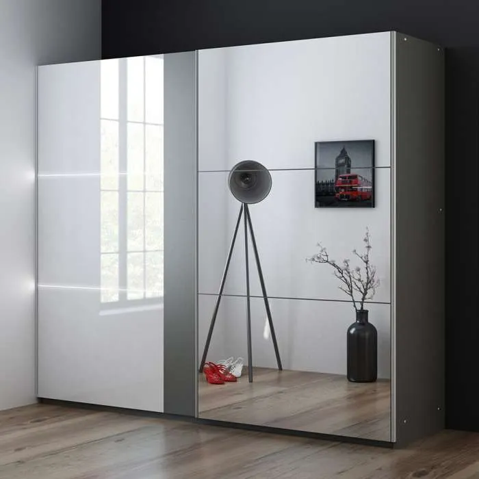 Wesley 250cm Sliding Door Wardrobe Graphite Mirror