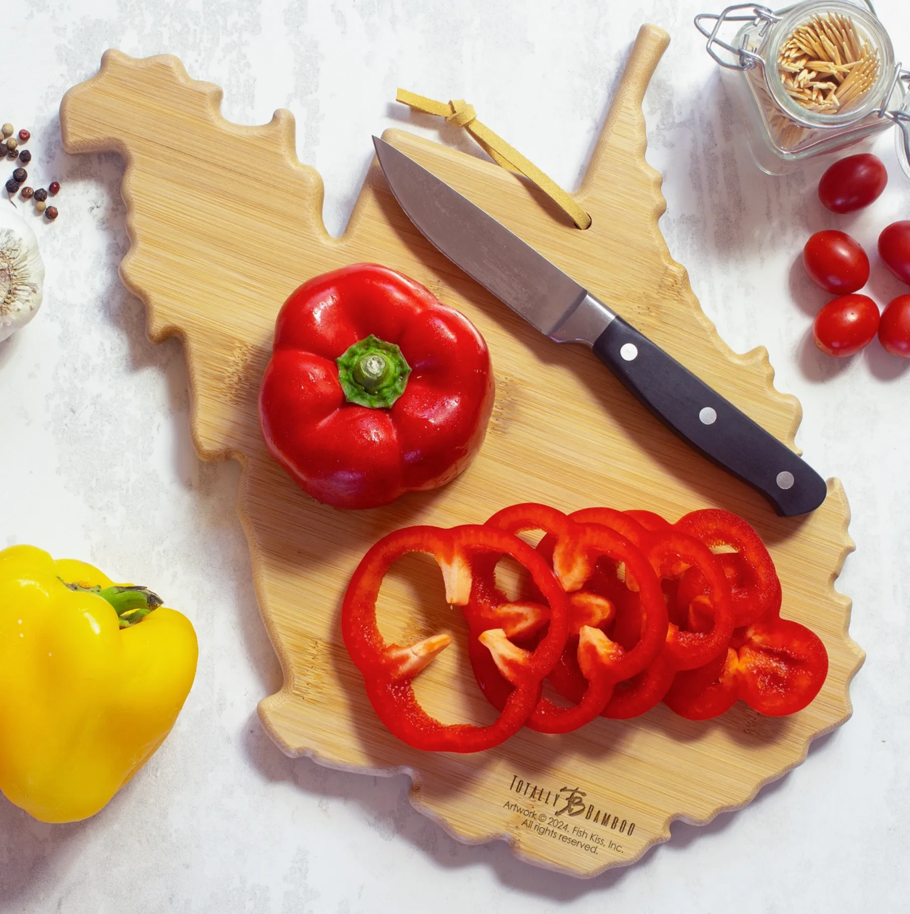 West Virginia Shaped Bamboo Cutting   Serving Board With Full Color Artwork