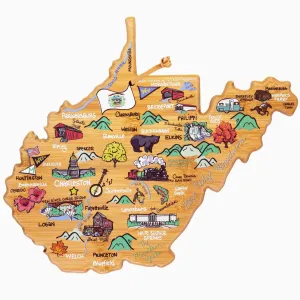 West Virginia Shaped Bamboo Cutting   Serving Board With Full Color Artwork