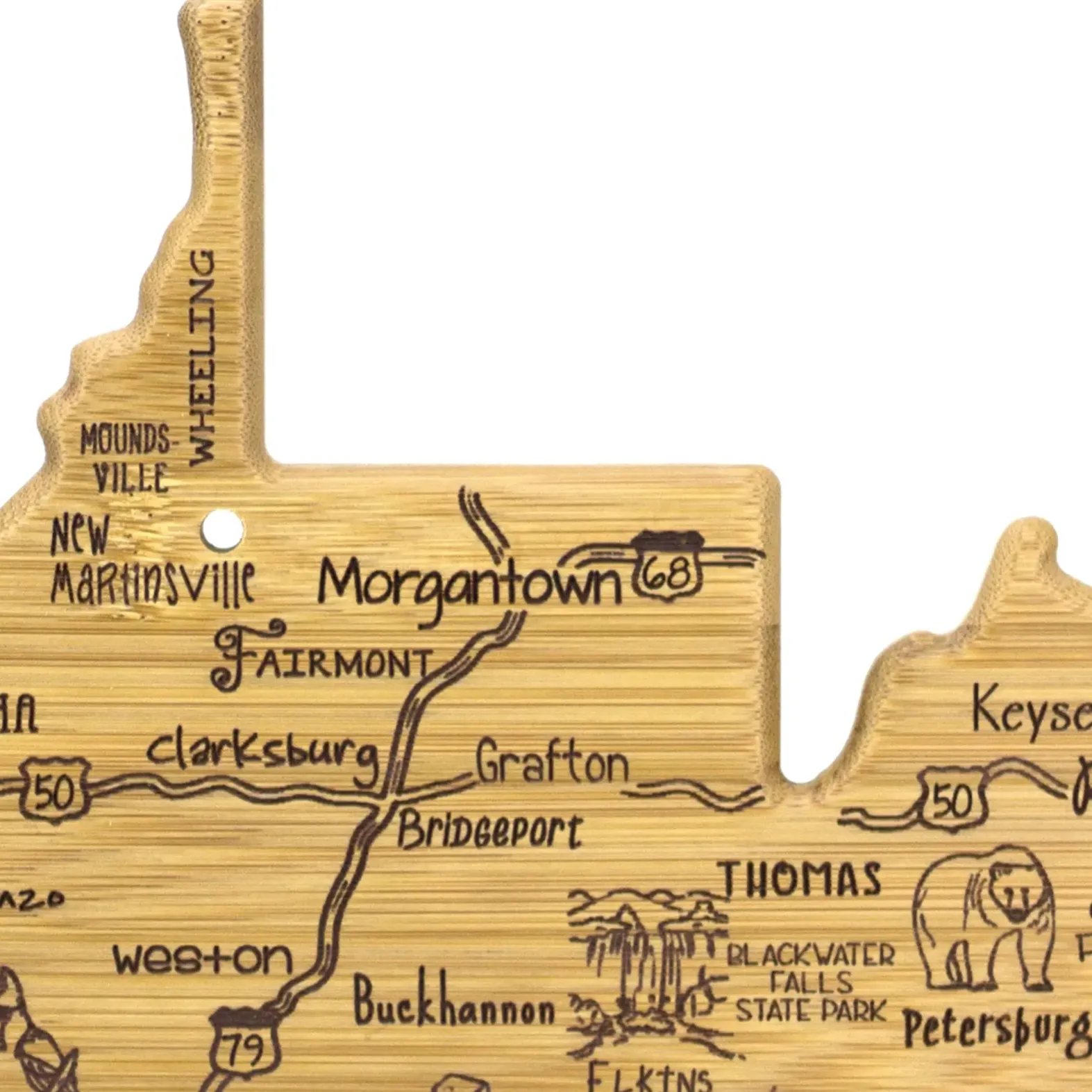 West Virginia Shaped Bamboo Cutting   Serving Board