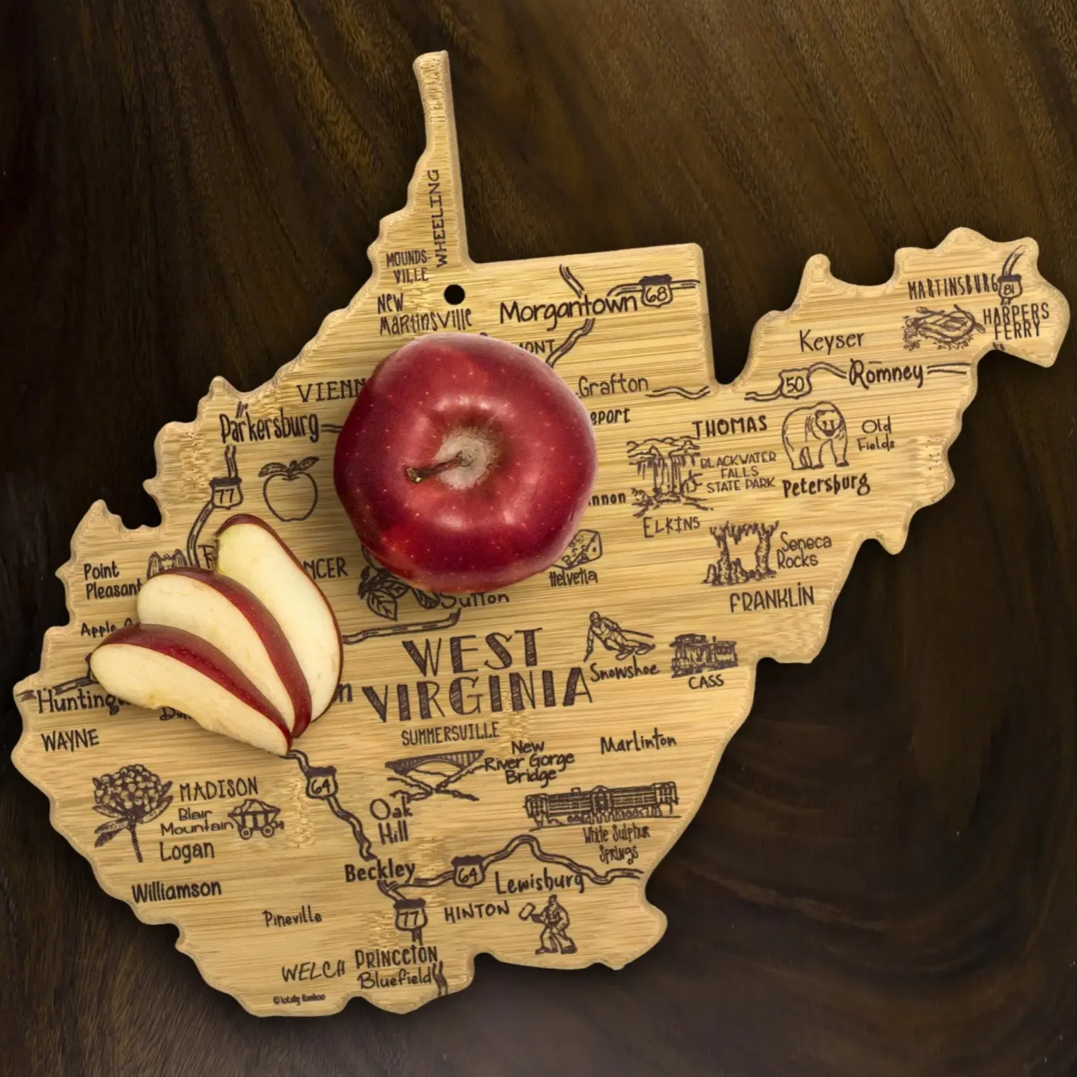 West Virginia Shaped Bamboo Cutting   Serving Board