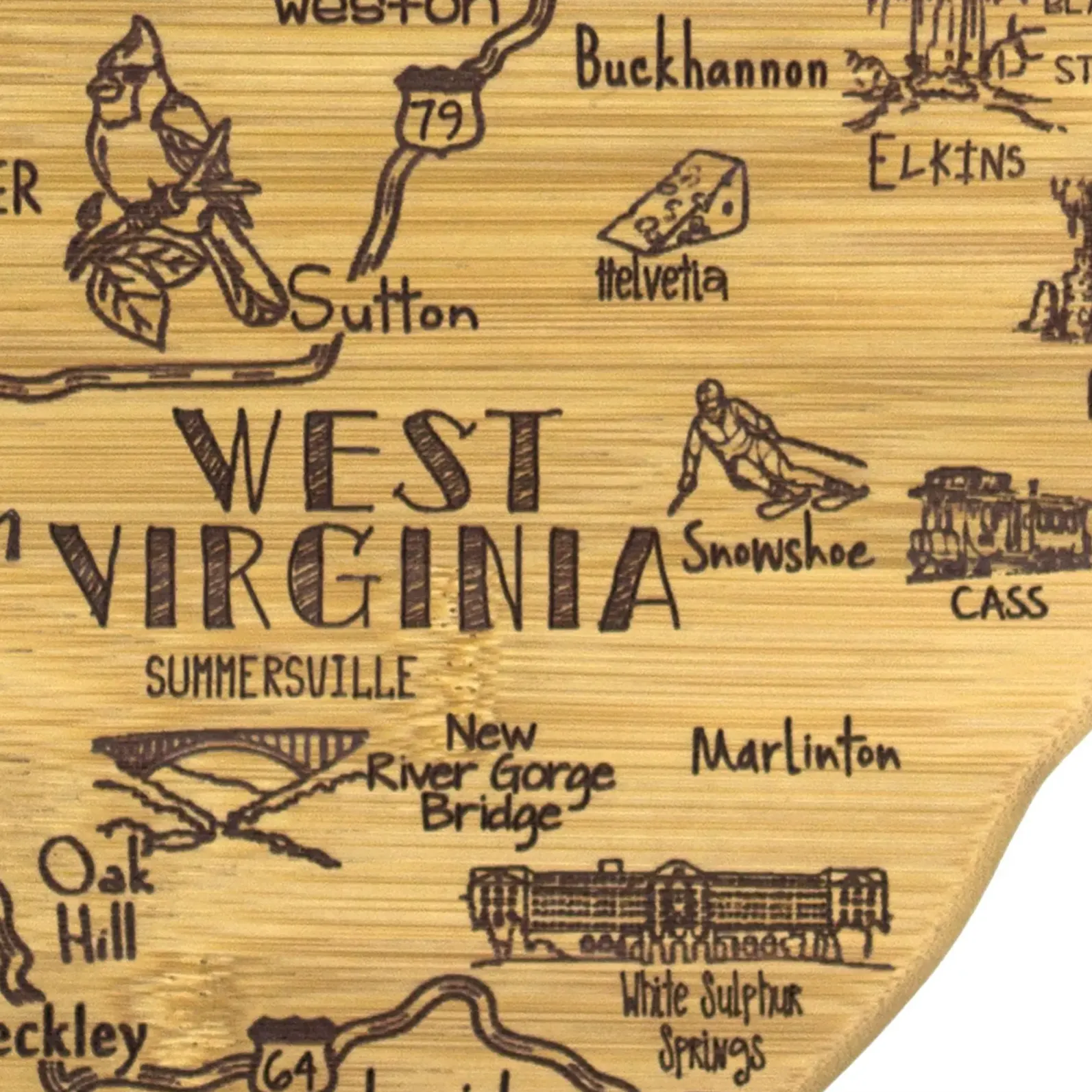 West Virginia Shaped Bamboo Cutting   Serving Board