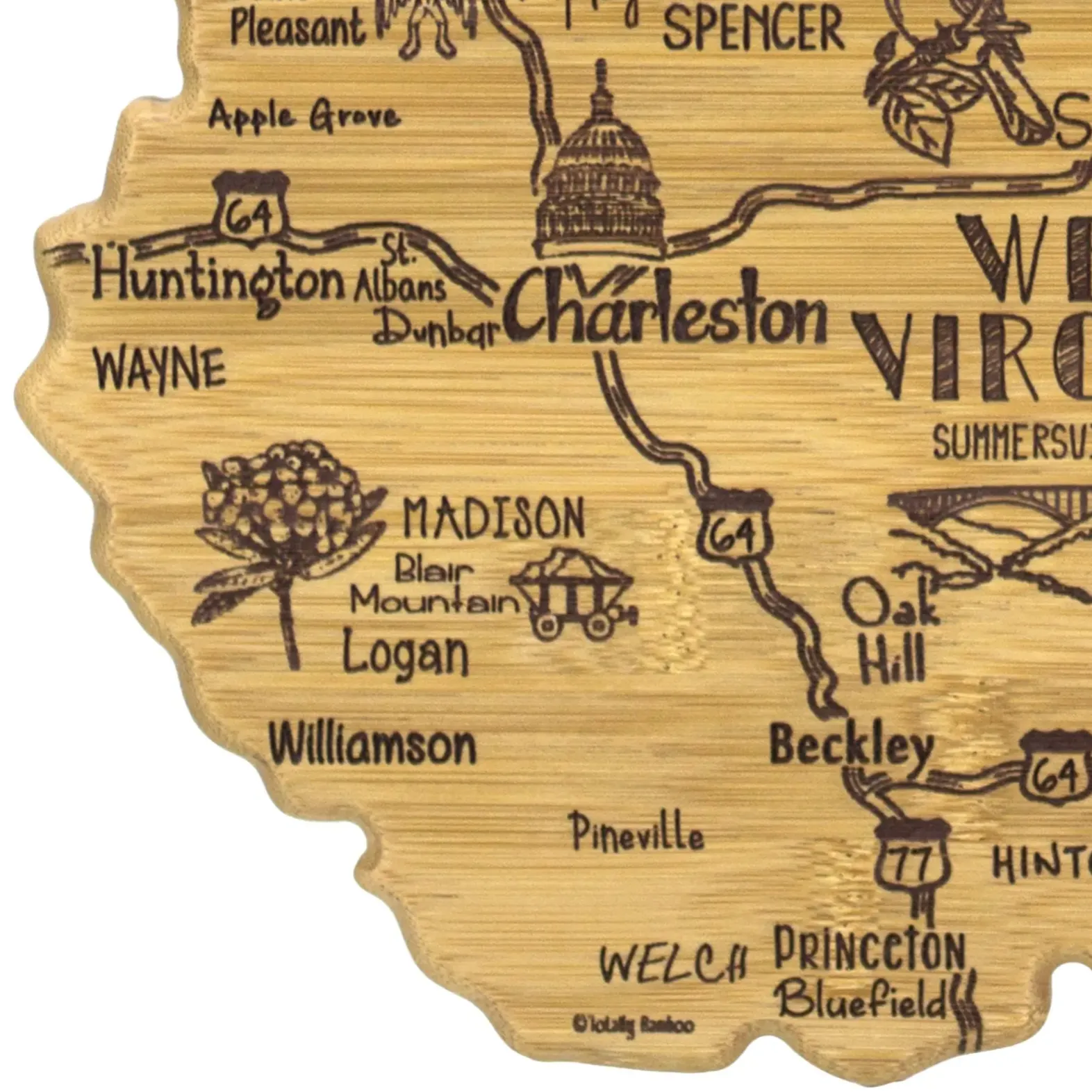 West Virginia Shaped Bamboo Cutting   Serving Board