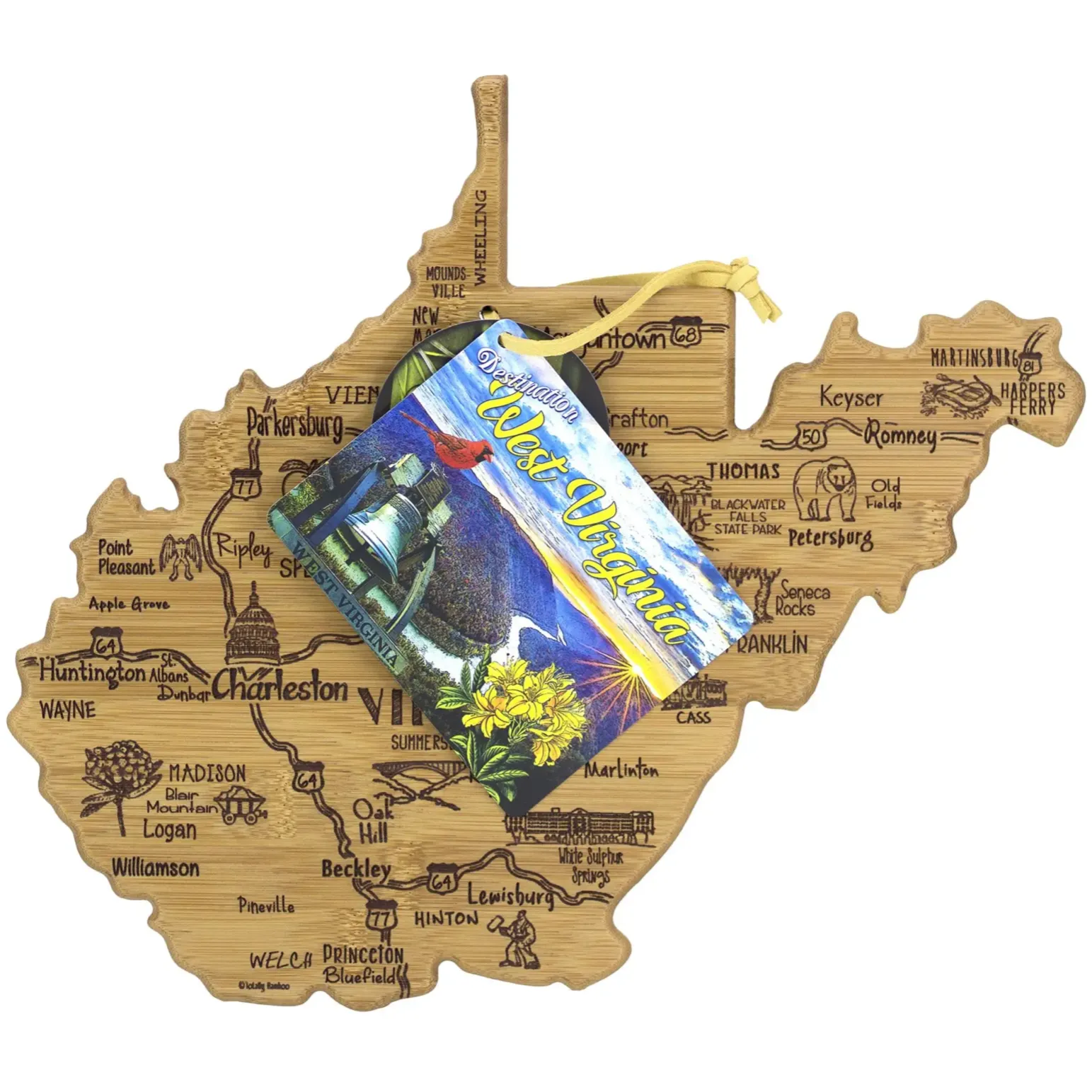 West Virginia Shaped Bamboo Cutting   Serving Board