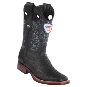 Wild West Boots #2825G5705 Men's | Color Black  | Men's Wild West Python Wide Square Toe Rubber Sole Boots Handcrafted