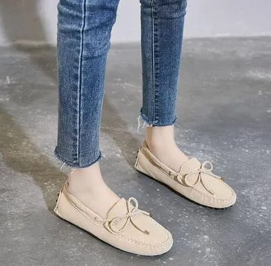 Women Shoes 100% Genuine Leather Round Toe Slip on Ladies Shoes Casual Loafers Comfortable Ballet Flats Female Footwear