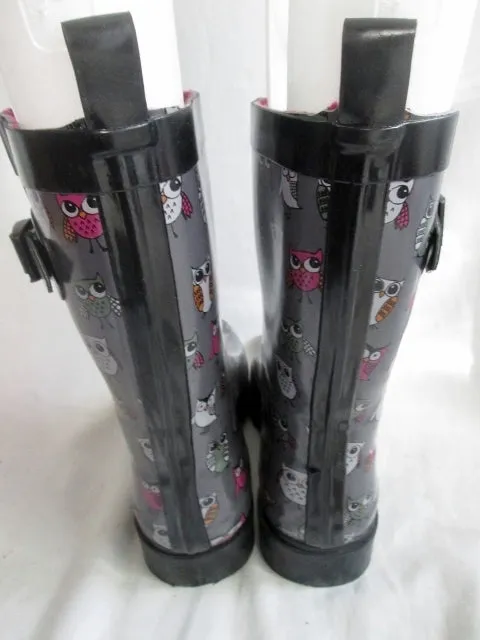 Womens CAPELLI OWL BIRD ANIMAL Wellies Rain Boots Foul Weather 9 Gumboots Vegan