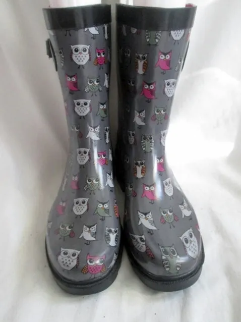 Womens CAPELLI OWL BIRD ANIMAL Wellies Rain Boots Foul Weather 9 Gumboots Vegan