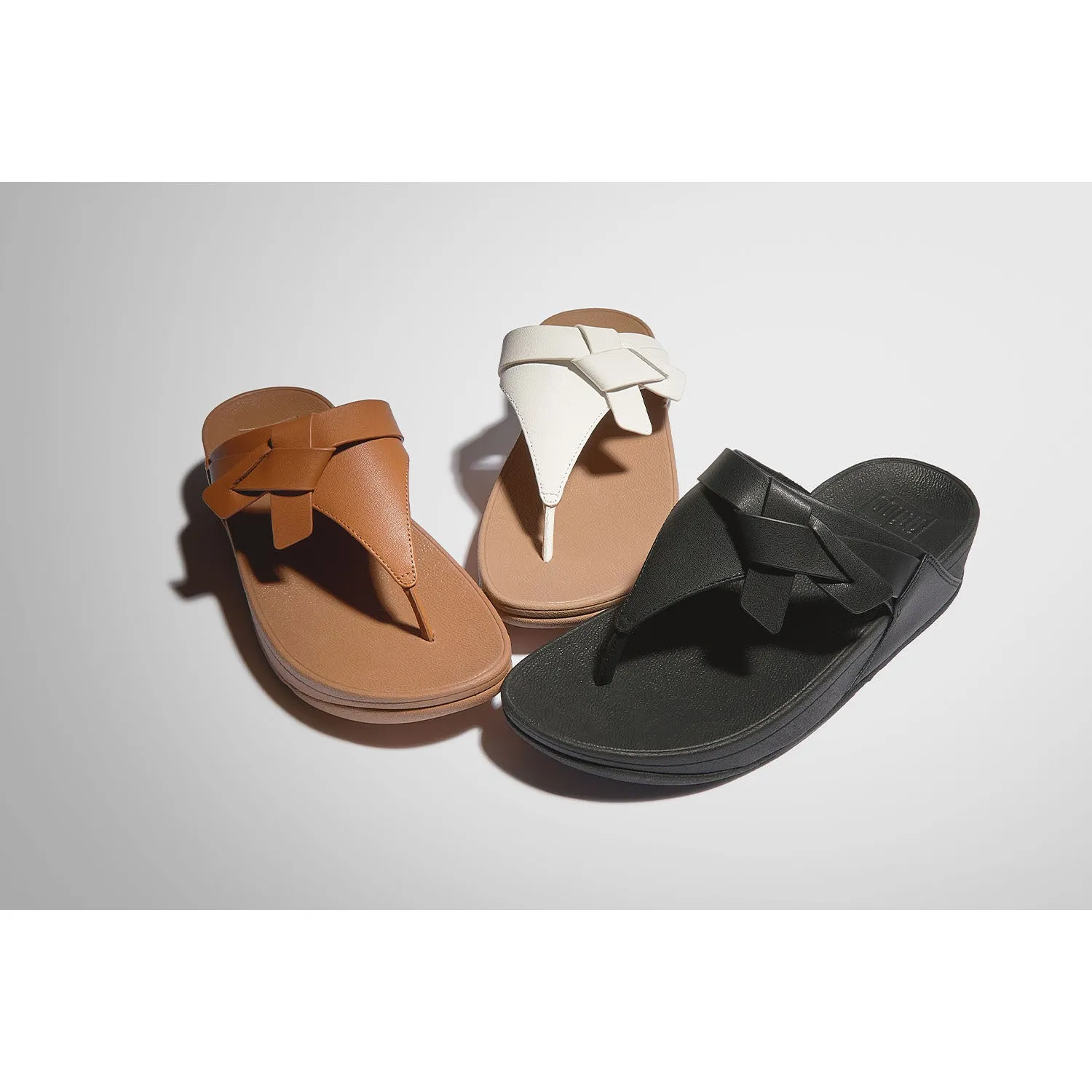 Women's FitFlop LuLu Folded Knot Toe Post Sandal Black Leather