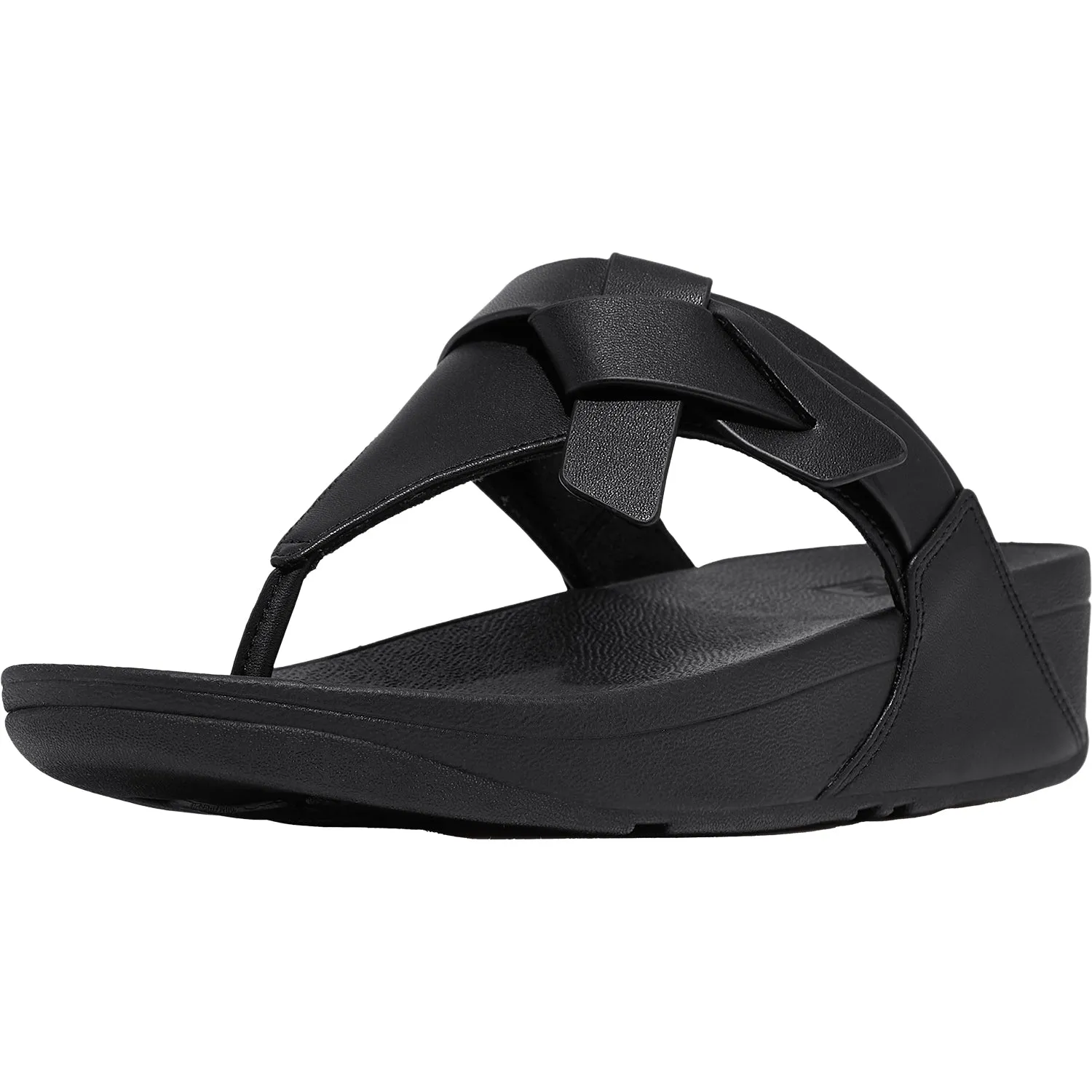 Women's FitFlop LuLu Folded Knot Toe Post Sandal Black Leather