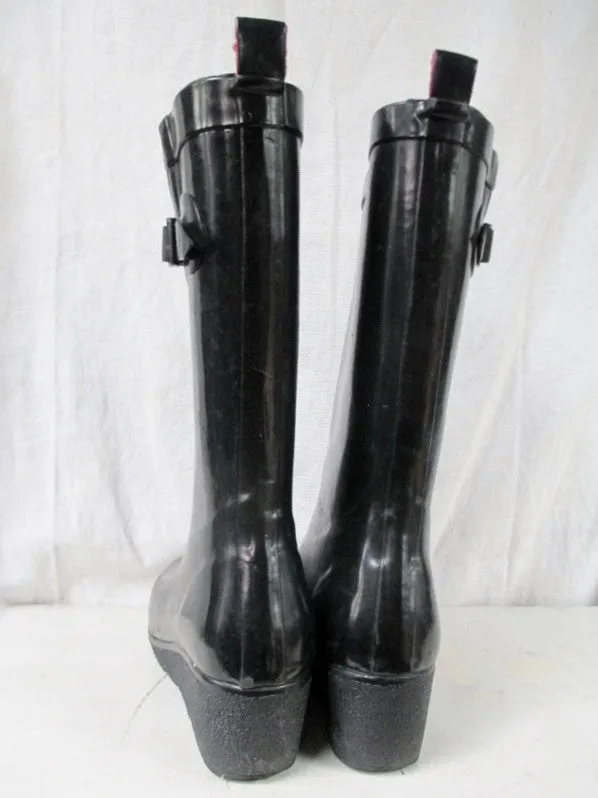 Womens Ladies CAPELLI NEW YORK Wellies Rain Boots Rainboots Foul Weather BLACK 9 Heel