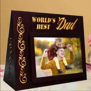 Wood Gift Jaipur Personalised Worlds Best Dad Photo Led Lamp Frame - Perfect Birthday Fathers Day Retirement Gift, Pack of 1 (Brown)