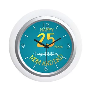 Yaya Cafe™ 25th for Mom Dad, Table Desk Clock Plastic Framed Congratulations- 6x6 inches,(White Frame, Unbreakable Flexiglass Cover, Analog)