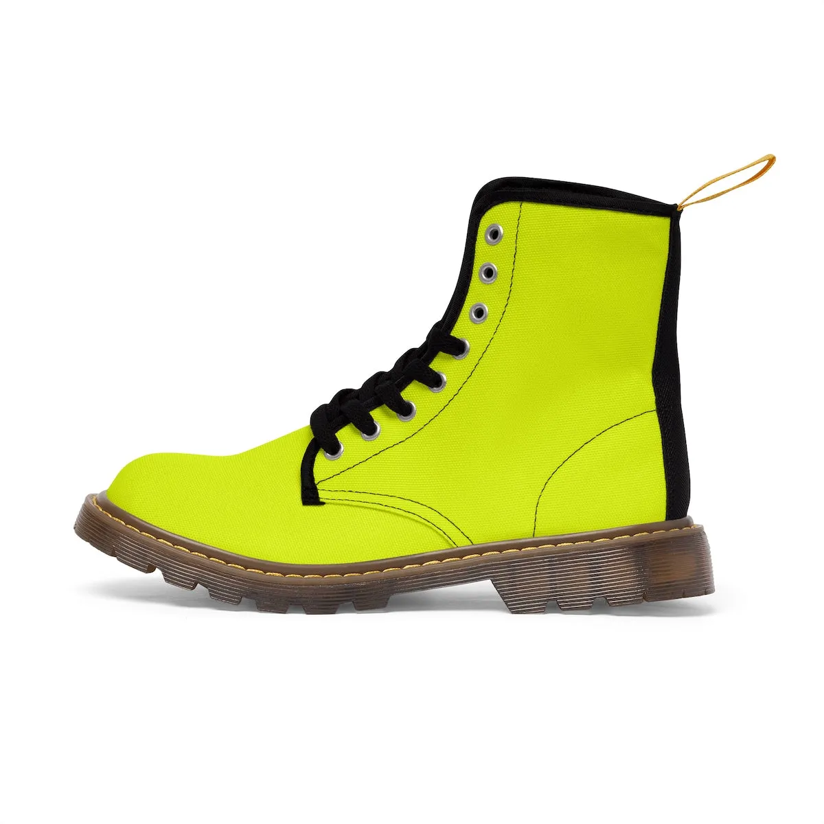 Yellow Women's Boots, Classic Solid Color Winter Lace-up Toe Cap Hiking Boots Shoes