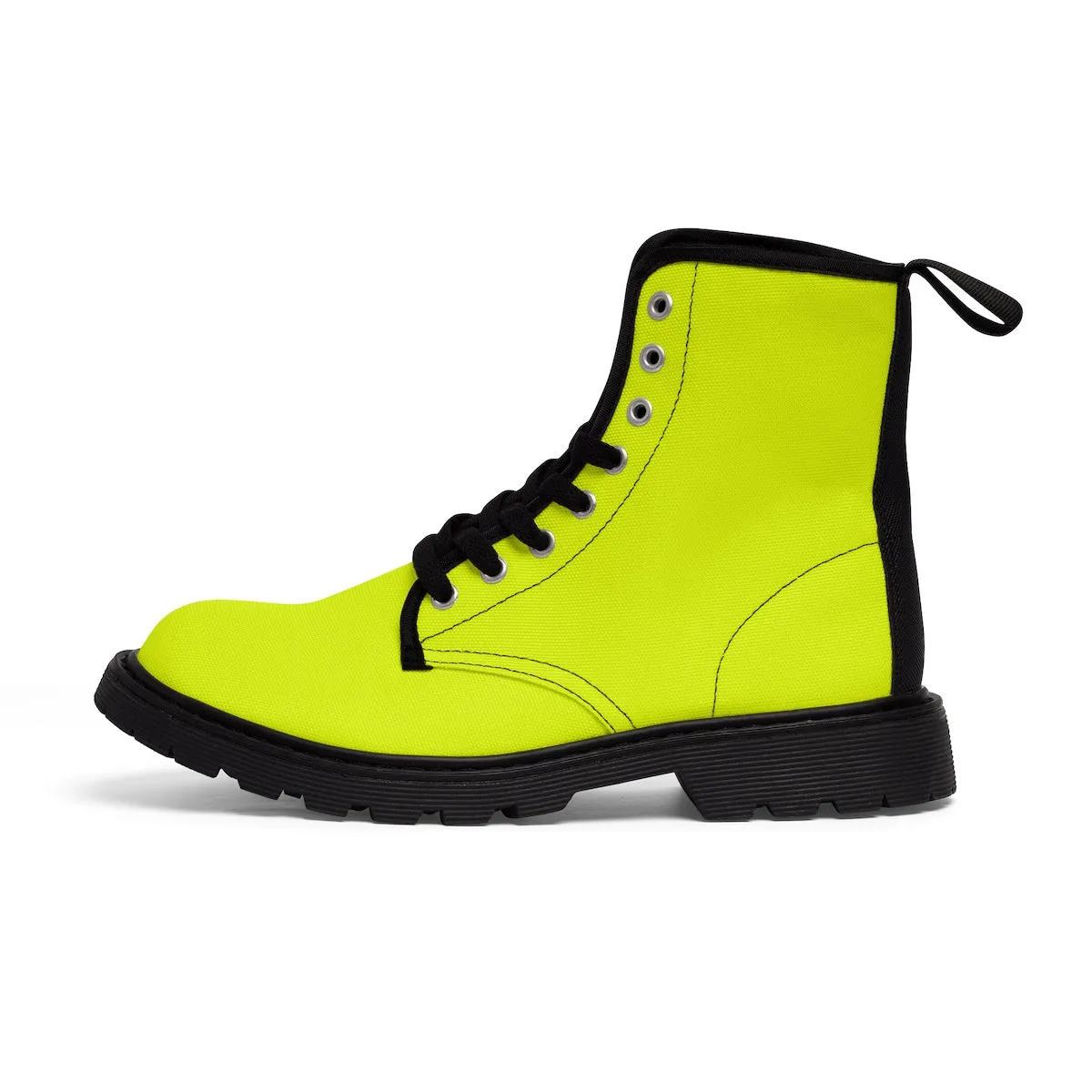 Yellow Women's Boots, Classic Solid Color Winter Lace-up Toe Cap Hiking Boots Shoes