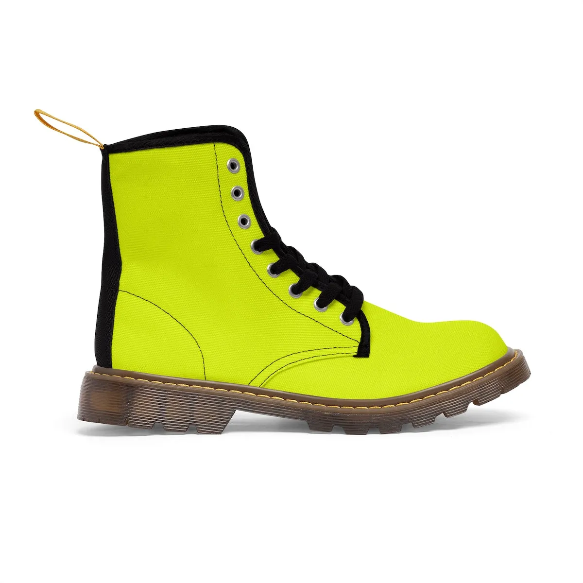 Yellow Women's Boots, Classic Solid Color Winter Lace-up Toe Cap Hiking Boots Shoes